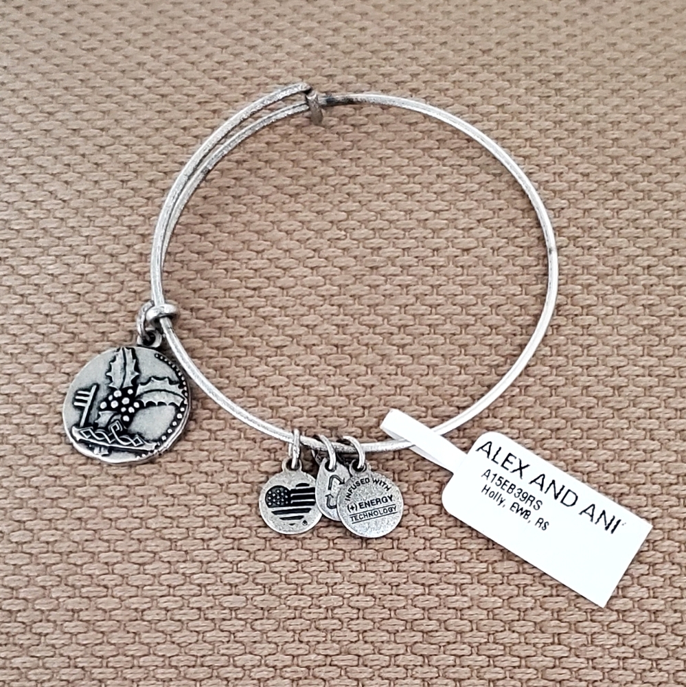 Alex and Ani Holly Berry Charm "Determination/Guidance" Bangle Bracelet, NWT